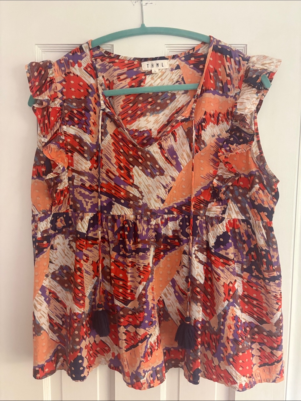 Clemson Ready 🐯THML Orange & Purple Printed Ruffle Tie-Front  top